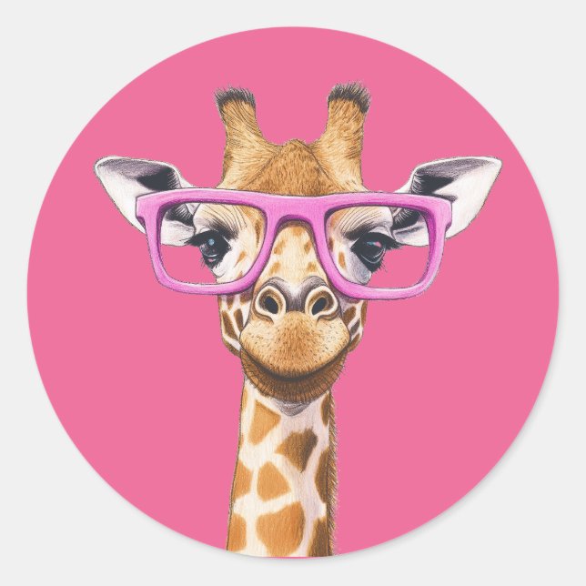 Giraffe with Pink Glasses Sticker (Front)