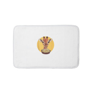 Giraffe With Popcorn Cartoon Animal Humour  Bath Mat