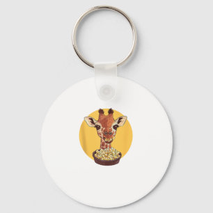 Giraffe With Popcorn Cartoon Animal Humour  Key Ring