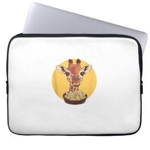 Giraffe With Popcorn Cartoon Animal Humour Laptop Sleeve