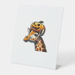 Giraffe with Pumpkin Hat Halloween Design Pedestal Sign