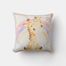 Giraffe with Rainbow Puffy Clouds Hearts