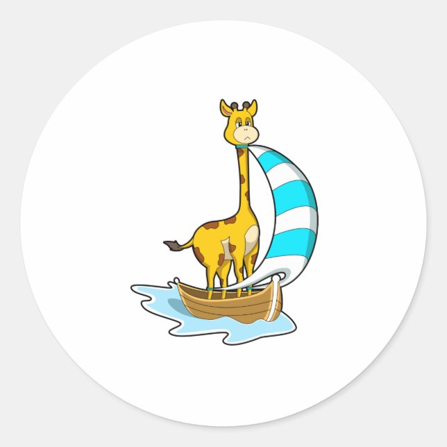 Giraffe with Sailing boat Classic Round Sticker (Front)