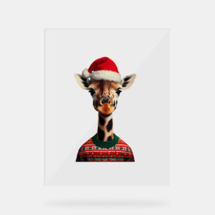 Giraffe With Santa Hat Christmas Safari Xmas Safar Acrylic Sign