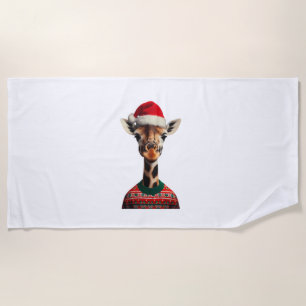 Giraffe With Santa Hat Christmas Safari Xmas Safar Beach Towel