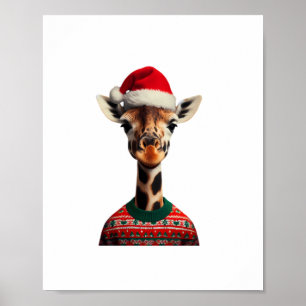 Giraffe With Santa Hat Christmas Safari Xmas Safar Poster