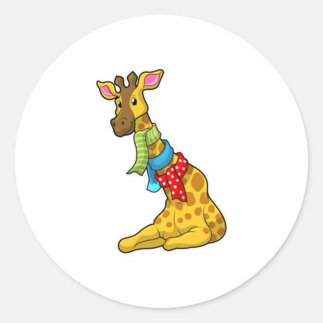 Giraffe with Scarf Classic Round Sticker (Front)