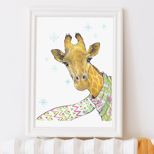 Giraffe with scarf Cute winter Animal art Nursery Poster (Creator Uploaded)
