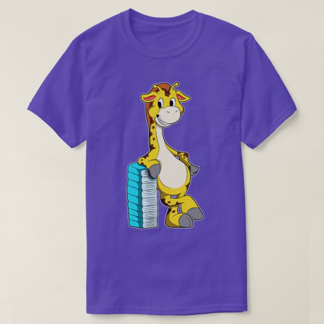 Giraffe with Stack of Books T-Shirt (Design Front)