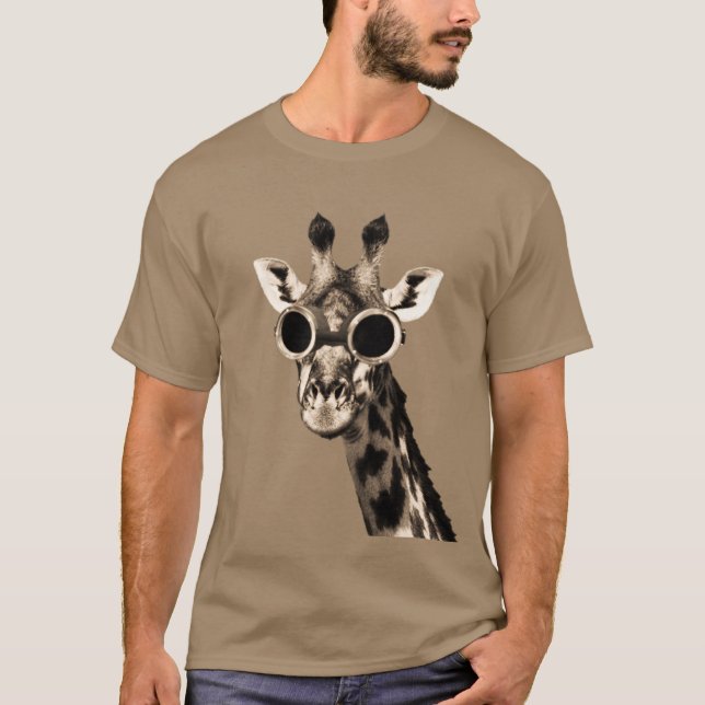 Giraffe With Steampunk Sunglasses Goggles T-Shirt (Front)