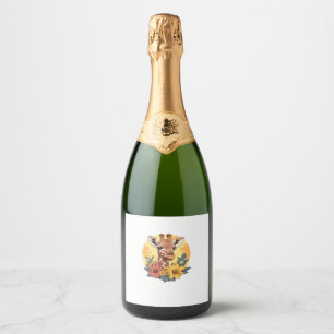 Giraffe With Sunflowers And Daisies Sparkling Wine Label