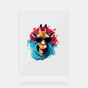 Giraffe With Sunglasses Bright Colours   Acrylic Sign