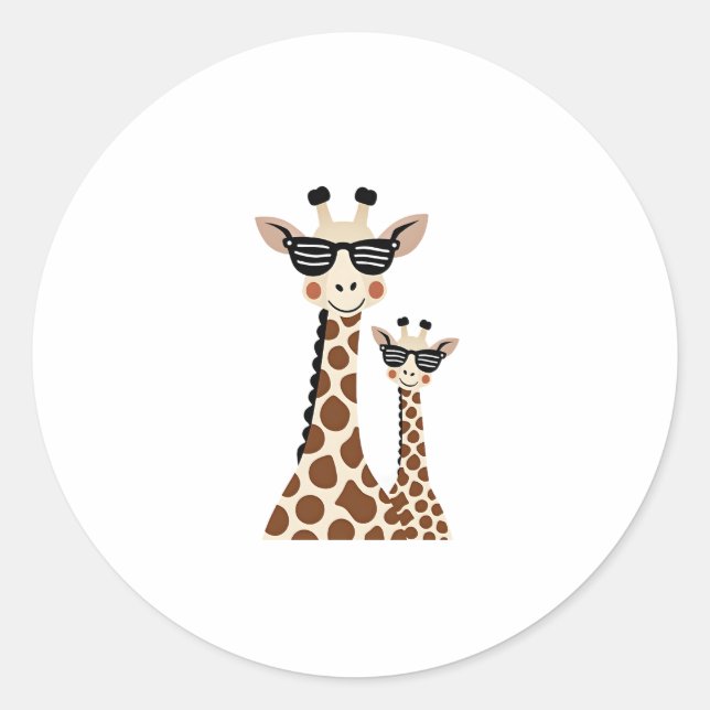 Giraffe with Sunglasses Jungle Safari Animal Giraf Classic Round Sticker (Front)