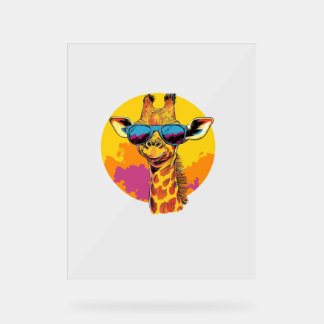 Giraffe With Sunglasses Retro Sunset Vibe   Acrylic Sign