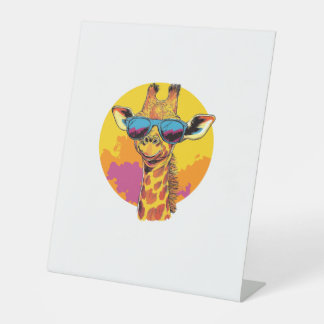 Giraffe With Sunglasses Retro Sunset Vibe   Pedestal Sign