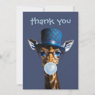 Giraffe with top hat blue bubblegum thank you card