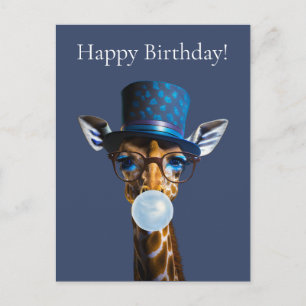 Giraffe with top hat bubble gum Happy Birthday Postcard