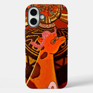 Giraffe with two ponytails art iPhone 16 plus case