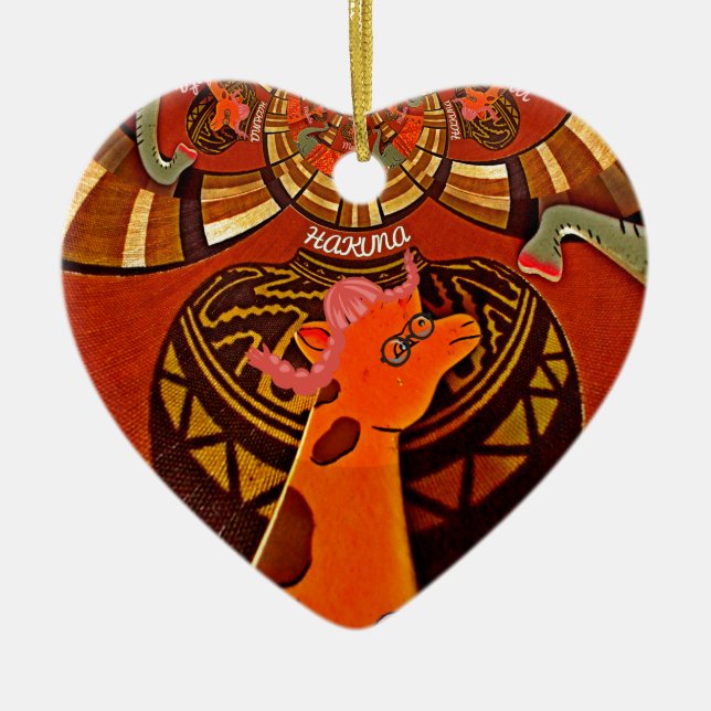 Giraffe with two ponytails art ceramic tree decoration (Front)