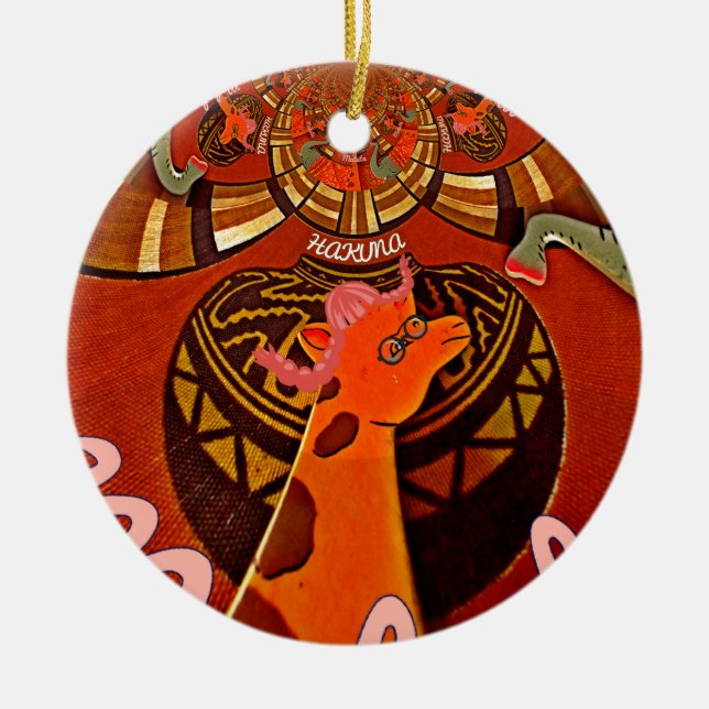 Giraffe with two ponytails art ceramic tree decoration (Front)