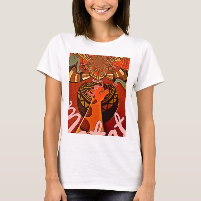 Giraffe with two ponytails art T-Shirt (Front)