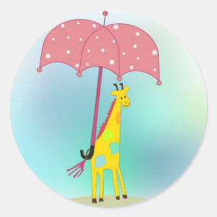 giraffe with umbrella classic round sticker