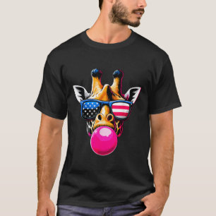 Giraffe with USA Glasses and Bubblegum 4th of July T-Shirt
