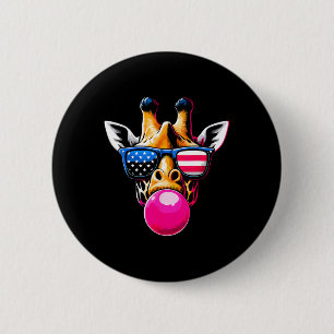 Giraffe With Usa Gles And Bubblegum 4th Of July  6 Cm Round Badge