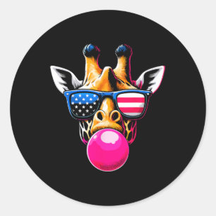 Giraffe With Usa Gles And Bubblegum 4th Of July Classic Round Sticker