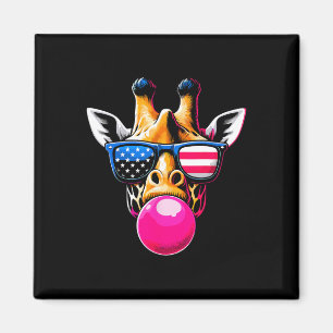 Giraffe With Usa Gles And Bubblegum 4th Of July  Magnet