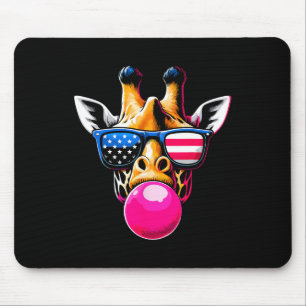 Giraffe With Usa Gles And Bubblegum 4th Of July  Mouse Pad