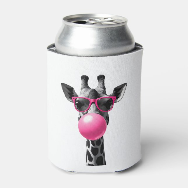 Giraffe Women Giraffe Face with Sunglasses Wild An Can Cooler (Can Front)