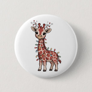 Giraffe Wrapped in Christmas Lights Animal Lovers 6 Cm Round Badge