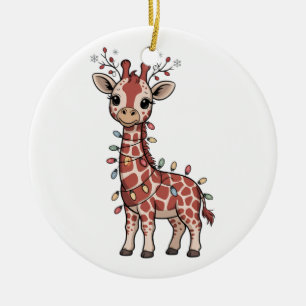 Giraffe Wrapped in Christmas Lights Animal Lovers  Ceramic Tree Decoration