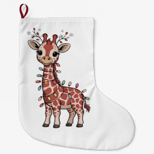 Giraffe Wrapped in Christmas Lights Animal Lovers  Large Christmas Stocking