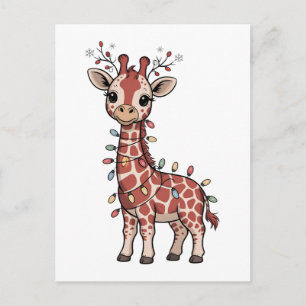 Giraffe Wrapped in Christmas Lights Animal Lovers  Postcard