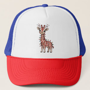 Giraffe Wrapped in Christmas Lights Animal Lovers  Trucker Hat