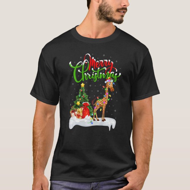 Giraffe  Xmas Decorations Santa Giraffe Christmas T-Shirt (Front)