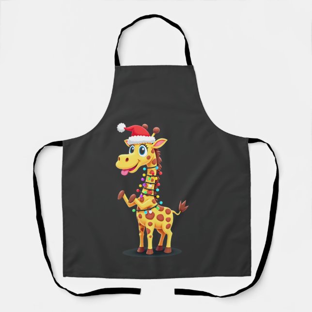 Giraffe Xmas Lighting Funny Santa Giraffe Christma Apron (Front)