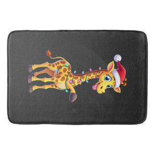 Giraffe Xmas Lighting Funny Santa Giraffe Christma Bath Mat