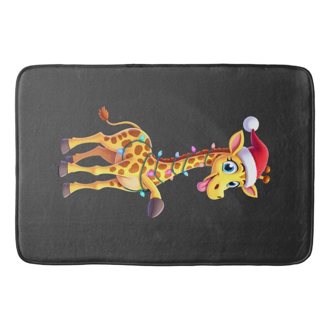 Giraffe Xmas Lighting Funny Santa Giraffe Christma Bath Mat (Front)