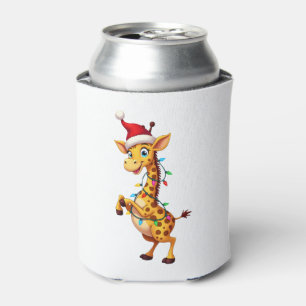 Giraffe Xmas Lighting Funny Santa Giraffe Christma Can Cooler