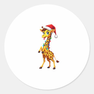 Giraffe Xmas Lighting Funny Santa Giraffe Christma Classic Round Sticker