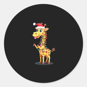 Giraffe Xmas Lighting Funny Santa Giraffe Christma Classic Round Sticker