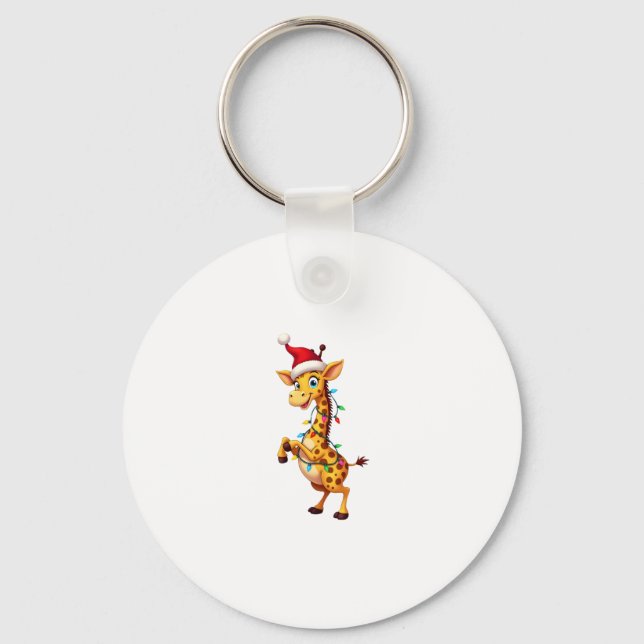Giraffe Xmas Lighting Funny Santa Giraffe Christma Key Ring (Front)