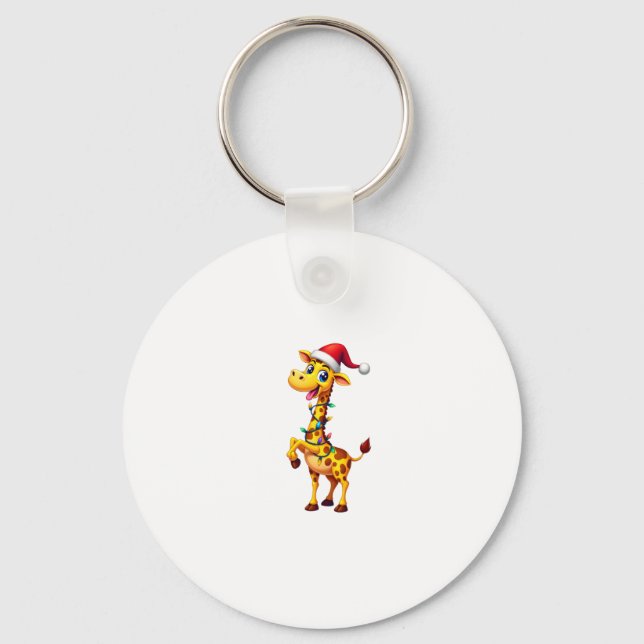 Giraffe Xmas Lighting Funny Santa Giraffe Christma Key Ring (Front)