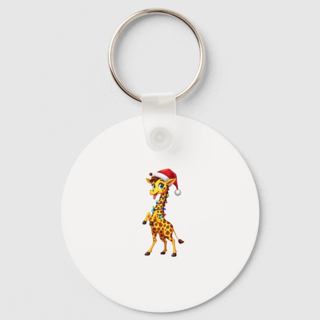 Giraffe Xmas Lighting Funny Santa Giraffe Christma Key Ring (Front)