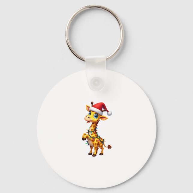 Giraffe Xmas Lighting Funny Santa Giraffe Christma Key Ring (Front)