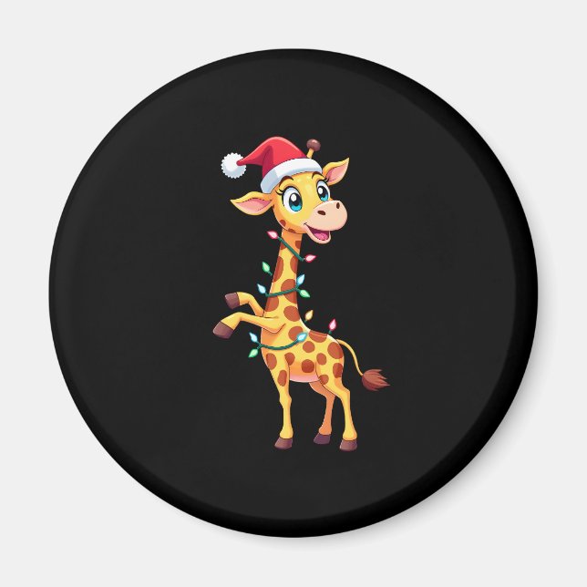 Giraffe Xmas Lighting Funny Santa Giraffe Christma Magnet (Front)