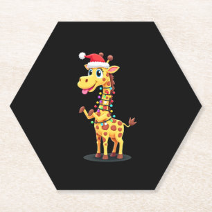 Giraffe Xmas Lighting Funny Santa Giraffe Christma Paper Coaster